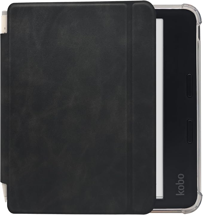 Folio Leather Case for 7" Kobo Libra Colour (2024) eReader - Ultra-Thin Enhanced Auto Sleep/Wake Cover with Transparent TPU Back, Magnetic Closure, Stylus Holder (Black)
