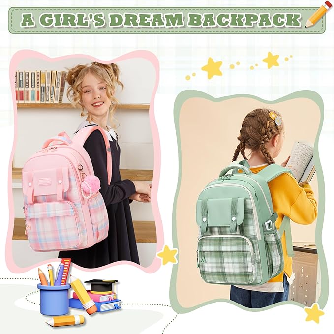 MUSEVOS Girls Backpack, Elementary Middle School Backpack, Large Capacity Kids Bookbag