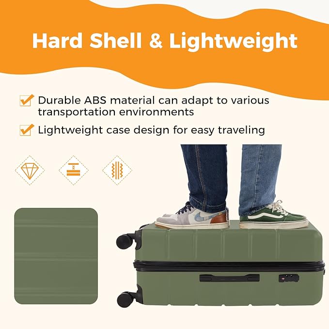 NEWBULIG 20 Inch Carry On Luggage, ABS Hard Shell Lightweight Rolling Expandable Suitcase with Double Spinner Wheels & TSA Lock, Travel Suitcase for Business Trips and Short Vacations, Green