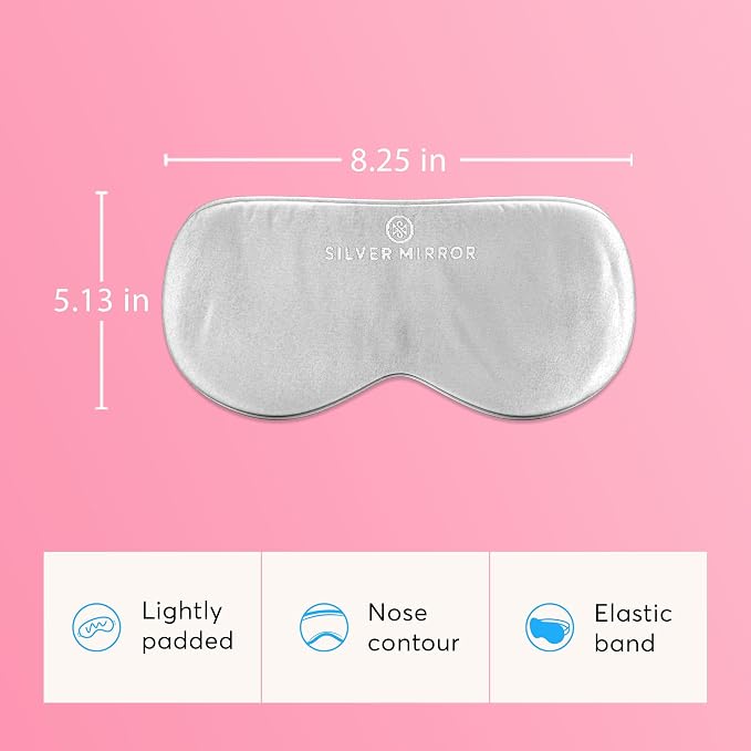 Silk Sleep Essentials Set in Silver: Pillowcase and Eye Mask, 25" x 19.5" Fits Standard Queen Pillow, 22mm 6A Grade, for Gentle Sleep, Anti-Breakage, Tangles, Creases and Wrinkles, By Silver Mirror