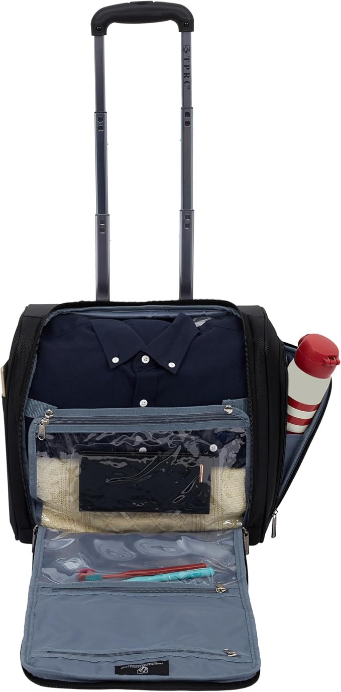 TPRC 15” Underseat Carry-On Luggage Airline Approved Personal Item with USB Charging Port, Black