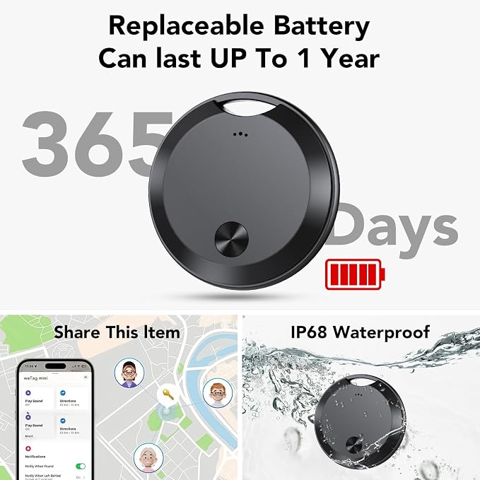 Air Tracker Tags-4 Pack: Smart Bluetooth Tracker, Item Finder Works with Apple Find My (iOS Only) App, Trakcer Tag Locator for Keys, Luggage, Satchel, weTag mini. (Not for Android Devices)