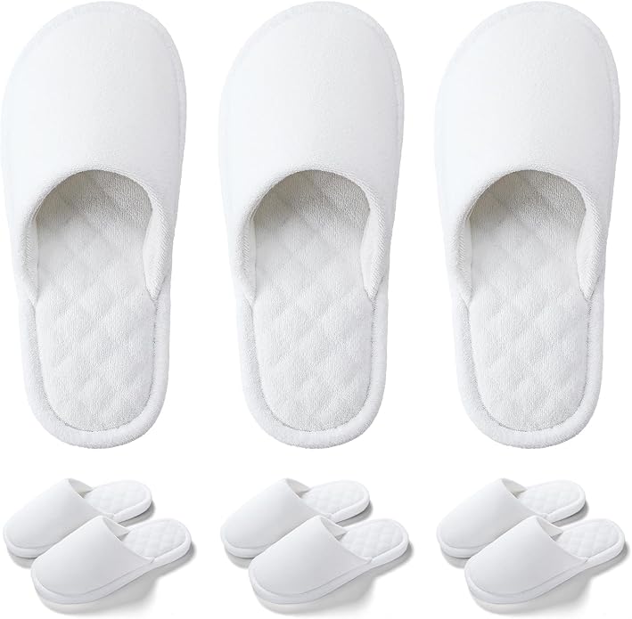 3 Pairs Closed-Toe Cotton Terry House Slippers, Comfortable Washable Indoor Slippers for Women, Portable Foldable for Guest, Travel, Hotel and Spa