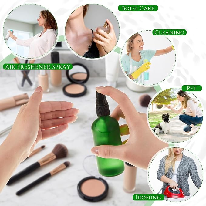 Roshtia 30 Pcs Glass Spray Bottle Clear Empty Bottles Small Refillable Reusable Perfume Bottle with Fine Mist Sprayer Pump for Face Body Travel(3.4 oz,Green)