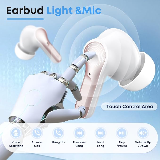 Wireless Earbuds, Bluetooth 5.4 Headphones HiFi Stereo 50H Playback LED Digital Display Ear Buds with ENC Noise Canceling Headset, IPX7 Waterproof Earphones for Running/Workout (Rose Gold)