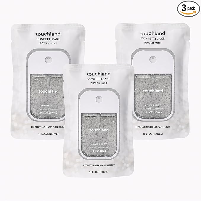 Touchland Hydrating Hand Sanitizer Spray – Confetti Cake Trio Set, Dye Free – 3 x 1 FL OZ Travel Size Mists