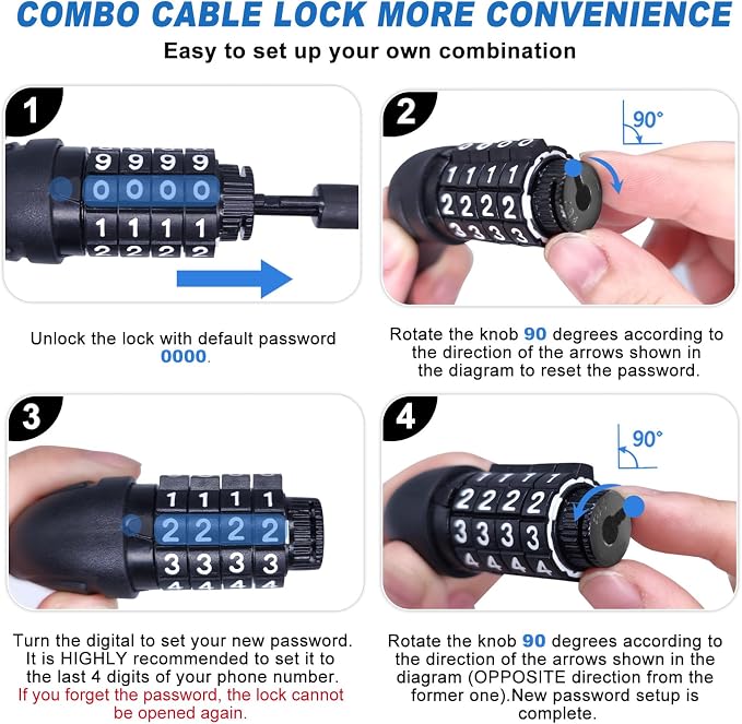 Long Cable Lock, Extra Long Straight Bike Lock (3ft to 25ft) with Resettable Combination, Kayak Locks, Unique Thin end Cable Locks Suitable Kayak, Scooter, Paddle Boards, Canoe, Jet Ski
