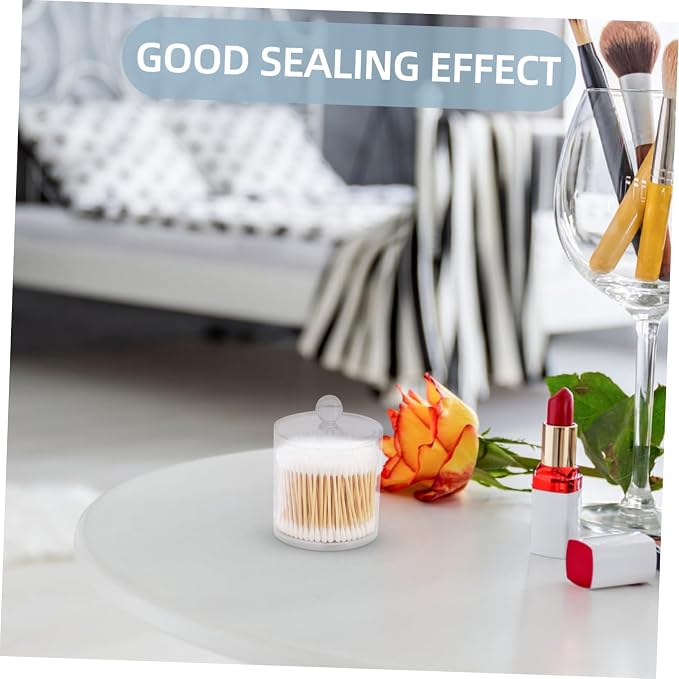 Unomor 5pcs Cotton Swab Holders Round Container Lid for Organized Storage of Cotton Pads and Swabs Lightweight Bathroom Organizer for Makeup Remover and Sundries