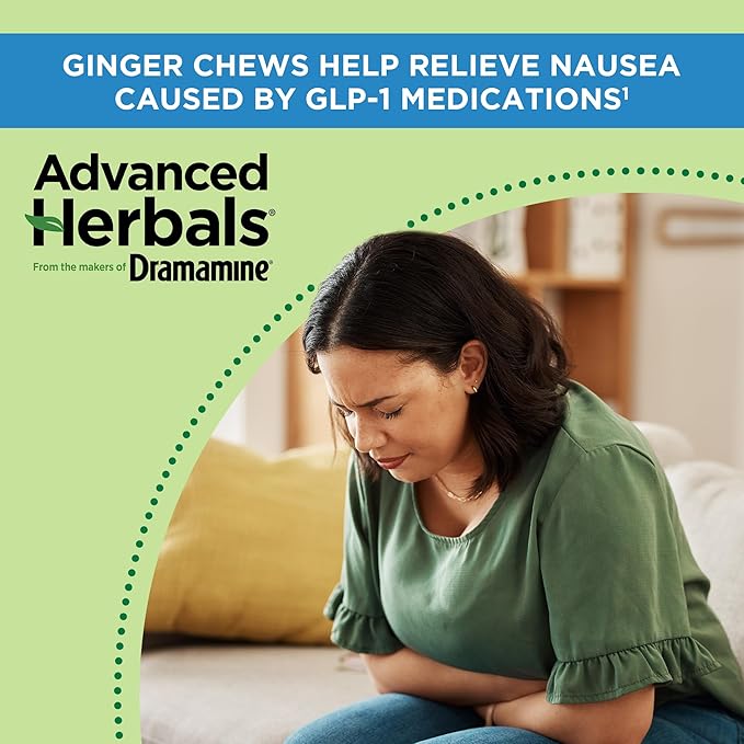 From the Makers of Dramamine, Advanced Herbals, Ginger Chews, Nausea Relief Soft Chews Lemon-Honey-Ginger, 6 Count, 12 Pack