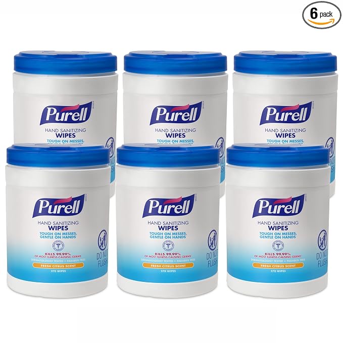 PURELL Hand Sanitizing Wipes, Fresh Citrus Scent, 270 Count Alcohol-free formula Sanitizing Wipes in Eco-Fit Canister (Case of 6) - 9113-06