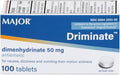 MAJOR Driminate - Dimenhydrinate 50mg Motion Sickness Tablets - Anti-Nausea Medicine - 100 Count (1 Pack)