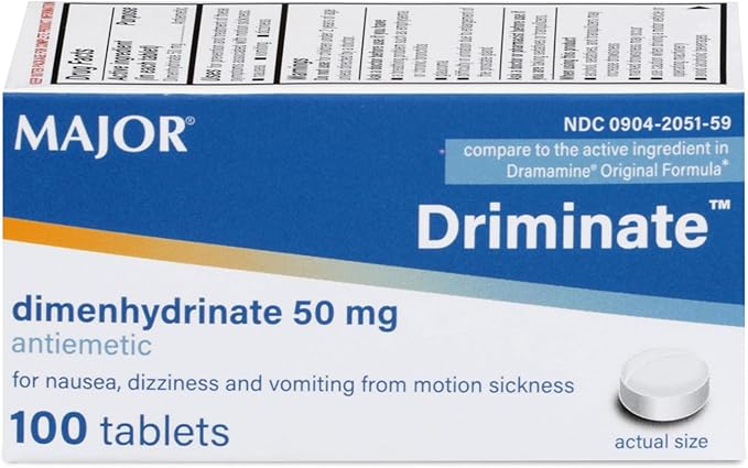 MAJOR Driminate - Dimenhydrinate 50mg Motion Sickness Tablets - Anti-Nausea Medicine - 100 Count (1 Pack)