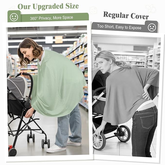 Basumee Nursing Cover for Breastfeeding Breathable Mesh 360 Full Privacy Nursing Wrap Multi-Use Breast Feeding Covers for Women Moms Feeding Essentials, Sage Green, 1 Pack