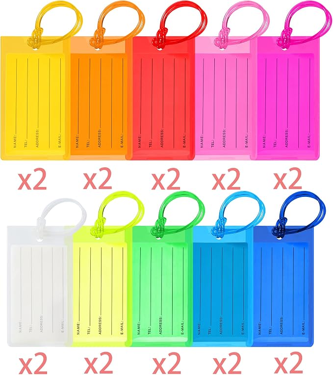 20 Pack Luggage Tags for Suitcases, Airplane Travel Essentials for Flying, International Travel Must Haves, and Luggage Accessories by Sodsay