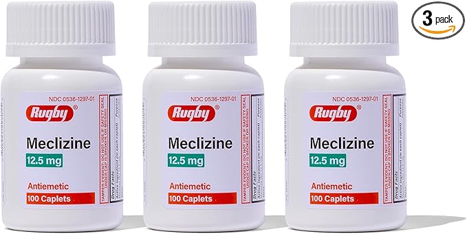 Rugby Meclizine 12.5mg Caplets - Antiemetic Motion Sickness Symptom Relief - 100 Count (3 Pack)