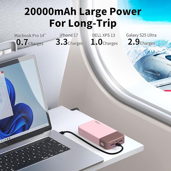 NOBIS 90W 20,000mAh Power Bank, Laptop Portable Charger 4-Port PD Fast Charging Battery Pack Digital Display for Laptop, Tablet, Phone and More