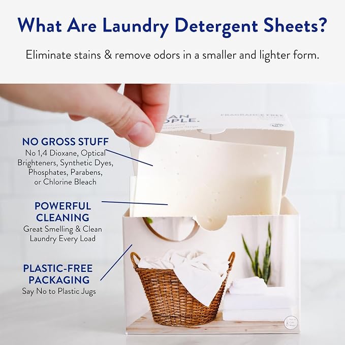 The Clean People Laundry Detergent Sheets - Laundry Soap - Ultra Concentrated, Recyclable Packaging, Stain Fighting - Peppermint, 96 Pack