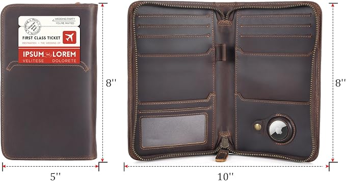 Polare Full Grain Leather Passport Holder Cover Case for Men RFID Blocking Travel Wallet Holds 4 Passports (Dark Brown with AirTag Slot)