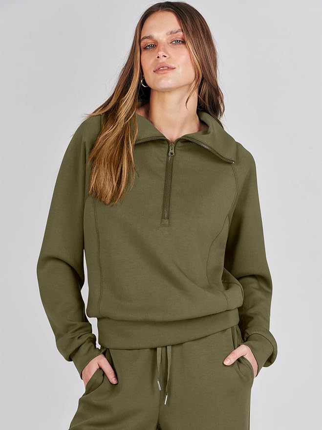 ANRABESS Women’s 2 Piece Outfits Half Zip Sweatshirt & Wide Leg Pants Airport Travel Lounge Matching Sets Sweatsuits Clothing