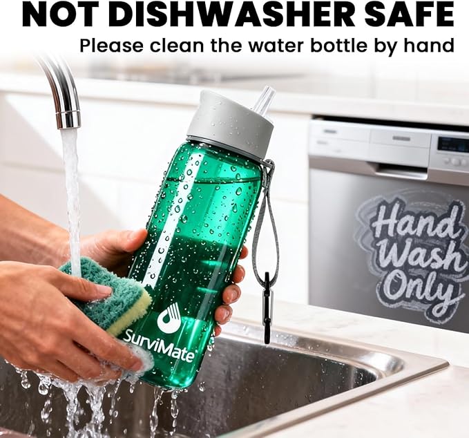 Survimate 5-Stage 0.01μm Ultra-Filtration Filtered Water Bottle, BPA-Free Material, NSF/ANSI 42 Certified, Portable Water Filter Bottle for Survival, Camping, Hiking, and Emergency Use
