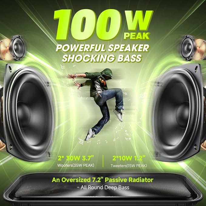 Portable Bluetooth Speaker 100W(Peak) Loud with Deep Bass, W-KING IPX6 Waterproof Speakers Bluetooth Wireless, 60W Ex-large Passive Radiator/40H/EQ/Dual Pairing/TF/AUX, Party Big Large Outdoor Boombox