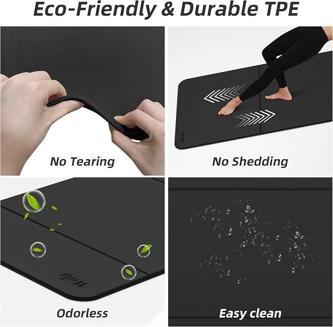 Foldable Yoga Excercise Mat 71"L x 24"W, Odourless Light Weight POE Mat For Home Fitness and Gym Workouts, 1/4 inch Non-slip design for All Types of Yoga Pilates