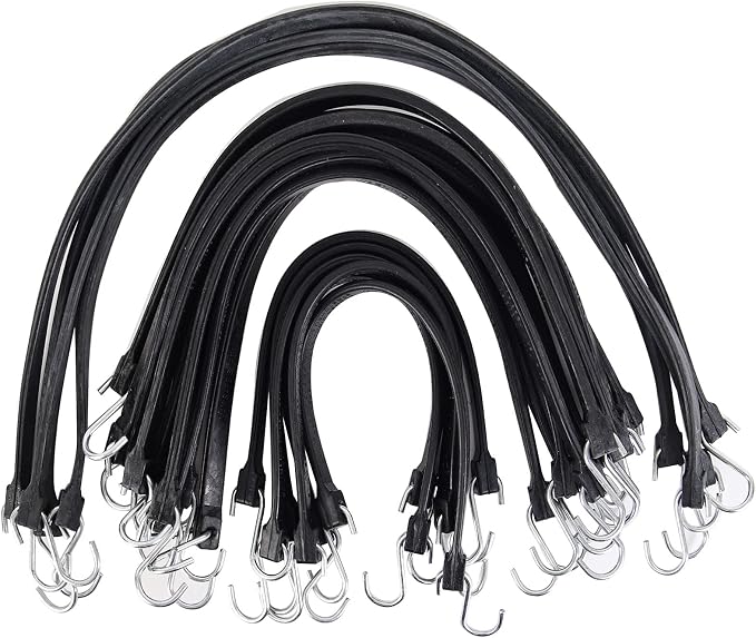 XSTRAP STANDARD 20 Pack Multiple Size Natural Rubber Tarp Bungee Straps Tie Down Cords with S Hooks Heavy Duty Ideal EPDM Bungee Cords for Outdoor, Tarp Covers, Canvas Canopies and Cargo
