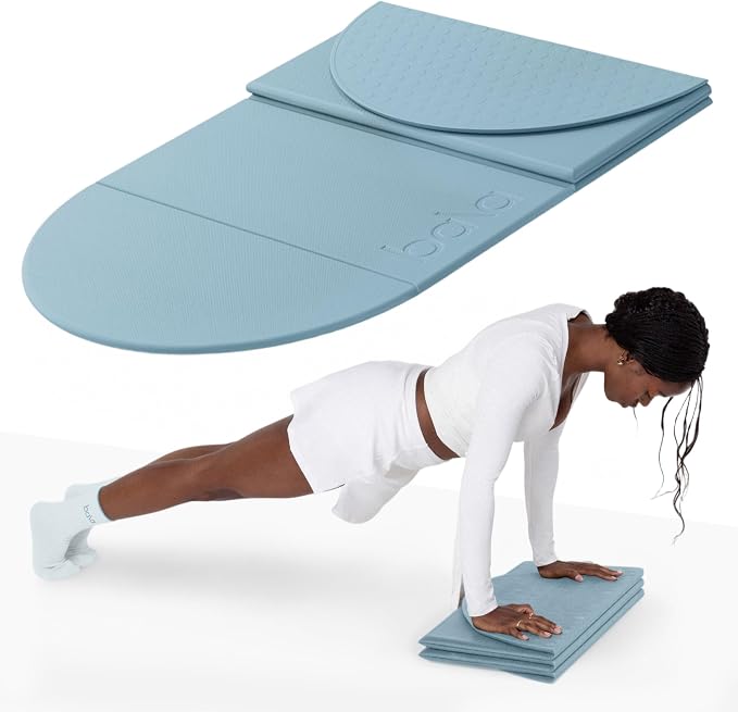 Bala Compact Workout Mat for Gym - 12MM Thick Slip-Resistant, Sweat Absorbing, & Foldable Yoga Mat for Pilates, Core Training & Exercise - Home Fitness Essentials for Women & Men - Travel-Friendly