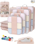 OlarHike 8 Set Compression Packing Cubes for Travel Gifts Mom Women,Airplane/Cruise/Car Travel Essentials,Compressible Expandable Saver Space Bags,Luggage Clothes Garment Bags for Travelers(Beige)