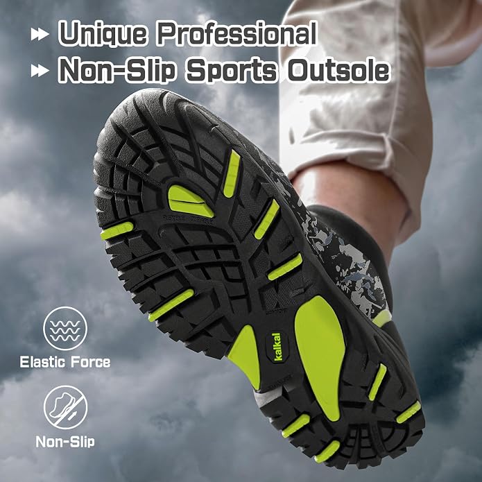 Kalkal Men's Rubber Boots, Waterproof Ankle Rain Boots, Insulated Working Booties with Comfortable Sports Sole, Outdoor Mud Boots for Yard Chore