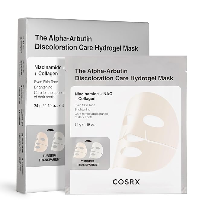 COSRX The Alpha-Arbutin Discoloration Care Hydrogel Face Masks Skincare 3 EA, Collagen Face Mask, Travel Essentials, Overnight Face Mask, Korean SkinCare, Mothers Day Gifts for Woman