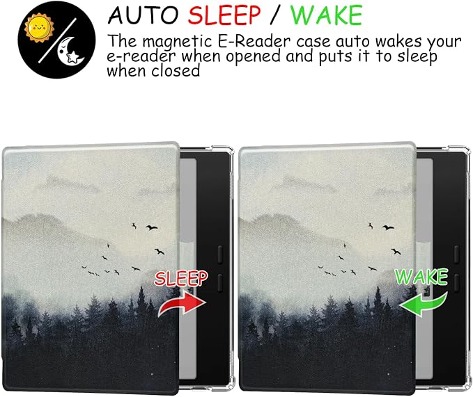 Pen Holder Case for Onyx Boox Go Color 7 (Gen 1/2, 2024/2025) / Boox Go 7 Ultra-Thin Enhanced Auto Sleep/Wake Cover with Transparent TPU Back & Magnetic Closure (Misty Forest)