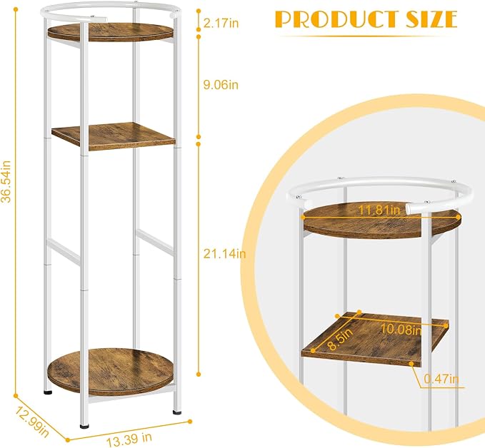 OYEAL Water Dispenser Stand 5 Gallon Water Cooler Jug Storage Rack Water Filter Stand with 2 Storage Shelves, Modern Flower Shelf Display for Home Kitchen Office Space Save, Rustic Brown & White
