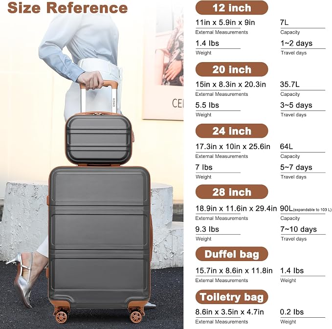 Kono Luggage Set 4 Piece Carry On Hardside Luggage with TSA Lock Spinner Wheels Lightweight PC+ABS Carry On Suitcase Apricot Grey
