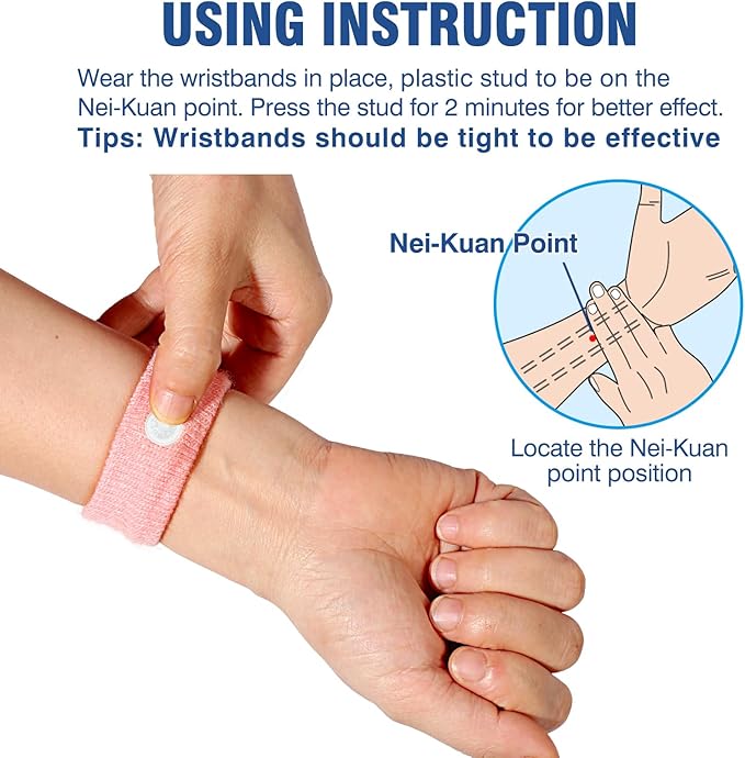 Hionfurt Motion Sickness Bands Anti Nausea Wristband for Adult and Kids Morning Sickness Relief for Pregnant Women Acupressure Nausea Relief for Car, Sea, Air Sickness - 1 Pair Pink