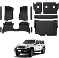 Floor Mats for Jeep Wrangler JL 4XE 4-Door 2021-2025 2026, All Weather Floor Mats Trunk Cargo Liner with Backrest Protectors and Door Sill Guards Accessories, Full Coverage Set
