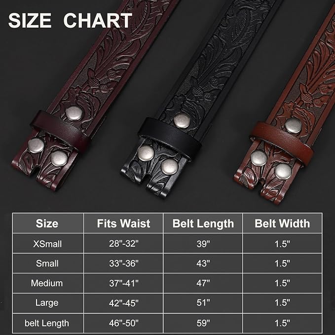 SANSTHS 3 Pack Western Belts for Men Woman without Buckle, Cowgirl Cowboy Belt for Buckle Western Leather Belt for Jeans