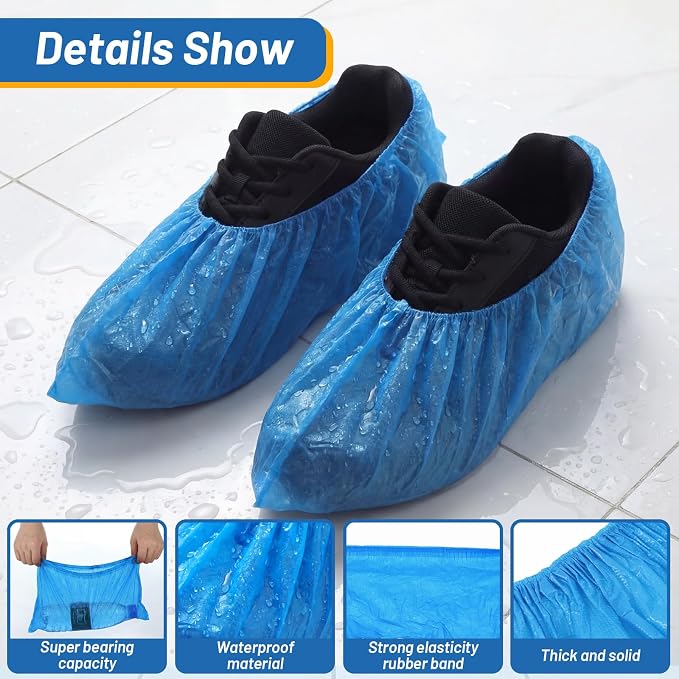 Vabean 500 Pcs Disposable Shoe Covers Boot Cover Waterproof Nonslip Shoe Protector Covers for Indoor Carpet Floor Workplace Protection, One Size Fit Most (Blue)