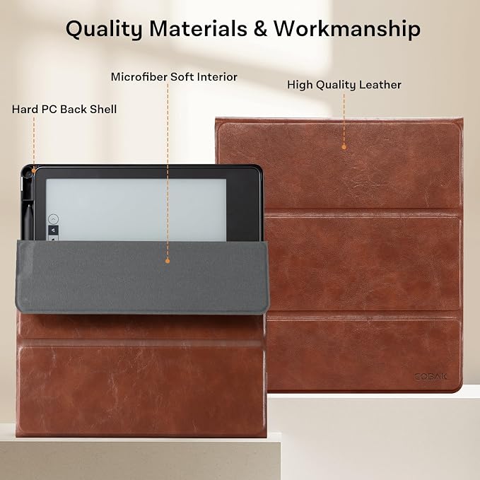 CoBak Case for E-Reader - All New PU Leather Cover with Auto Sleep Wake Feature for E-Reader 10.2" 2022 & 2024 Released with Pen Holder (not Compatible with Remarkable),Dark Brown