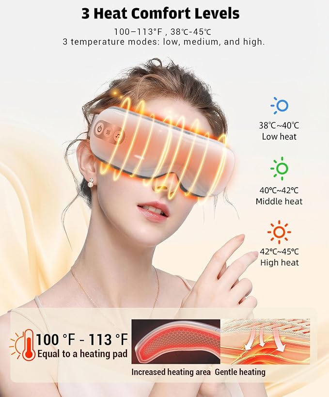 Eye Massager with Heat and Cooling, Heated Eye Mask for Dry Eyes & Sleep, Cooling Gel Mask for Puffiness, Bluetooth Music 5 Modes Cordless Foldable, Relax Gift for Women Men