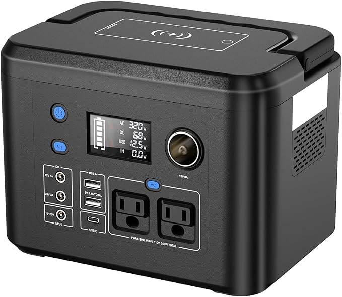 powkey Portable Power Station 350W, 260Wh/70,000mAh Backup Lithium Battery, 110V Pure Sine Wave Power Bank with 2 AC Outlets, Portable Generator for Outdoors Camping Travel Hunting Emergency