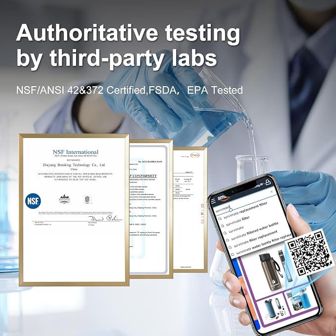 SurviMate 700ml Collapsible Water Filter Bottle,Squeeze Water Filtered Bottle，BPA-Free, Ultra Light Survival Emergency Water Filter，Perfect for Hiking, Backpacking, Camping