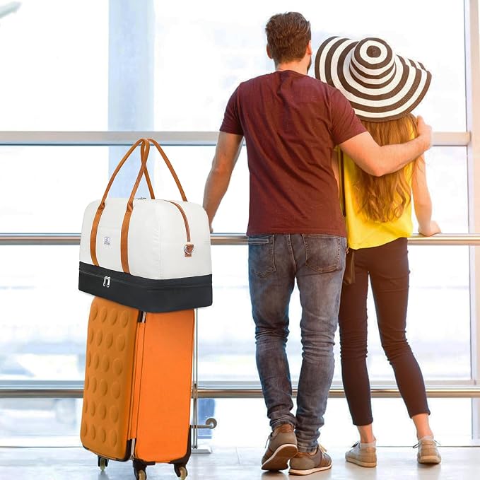 Weekender Bag for Women, Large Overnight Bag Canvas Travel Duffel Bag Carry On Tote with Shoe Compartment 21" 3Pcs Set