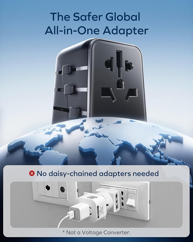 MOMAX Universal Travel Adapter 70W GaN, 3 USB-C PD & 2 USB-A QC, International Power Adapter Outlet, 6-in-1 Wall Charger for Laptop, Phone, European Travel Plug Adapter for UK/US/AUS/JP