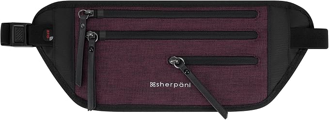 Sherpani Jett, Travel Money Belt, Secure Waist Bag, Slim Passport Holders, Blocking Hidden Wallet Belt Bag, Fanny Pack for Women, Travel Gift, RFID Protection (Merlot Lite)