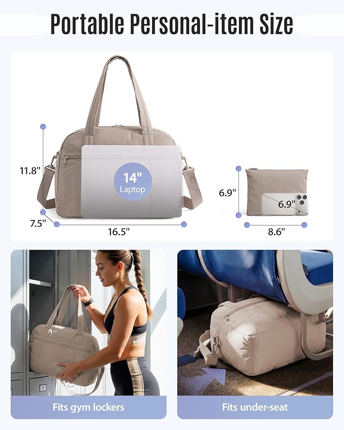 LIGHT FLIGHT Personal Item Travel Bag, Lightweight Gym Bag for Women, 20L Weekender Bag with Toiletry Pouch, Carry on Overnight Dance Bag, Navy Blue