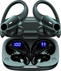 Active Noise Cancelling Ear Buds Wireless Earbuds 80H Playtime Bluetooth Headphones with LED Display Case, Hi-Res Audio Clear Calls Earphones with Over Ear Hooks for Running Gym Workout Travel Black