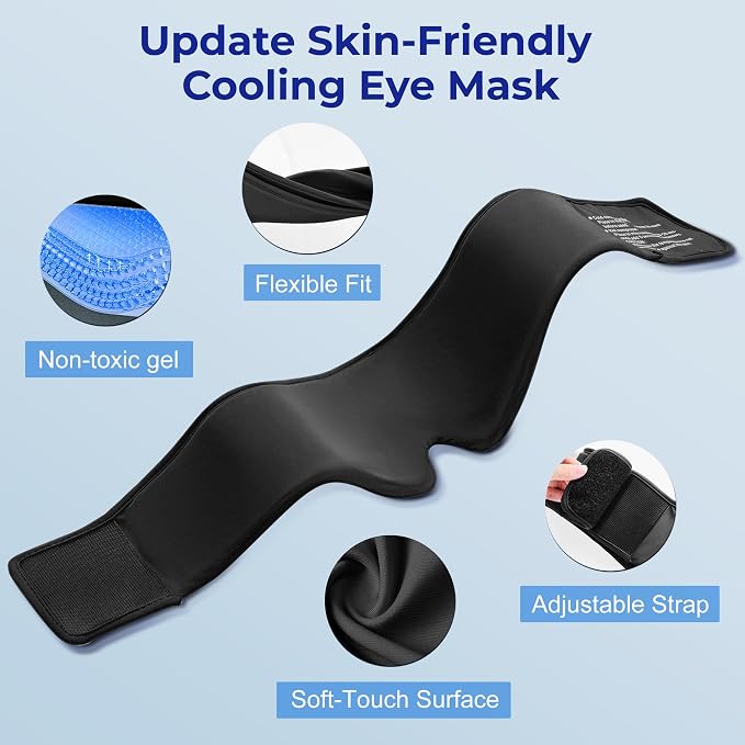 Cooling Gel Eye Mask Sleep: FSA -HSA Eligible, Cold Compress for Puffy Eyes & Migraine Relief - Reusable Gel Weighted Sleeping Mask for Dark Circles & After Surgery, Eye Care,Ice Pack for Eyes, Black