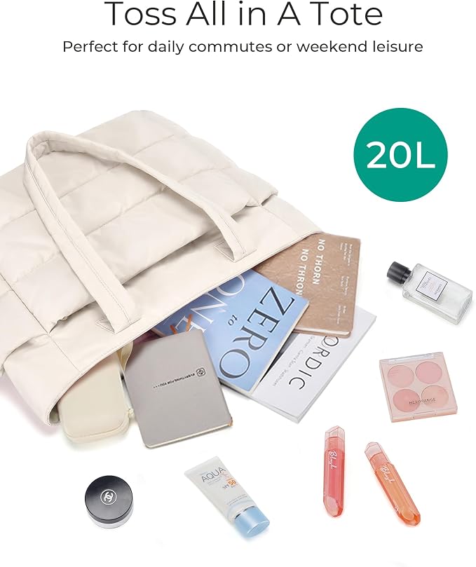 BAGSMART Tote Bag for Women, Lightweight Puffy Tote Bag with Compartments Shoulder Bag Handbag for Travel, Work, Gym | Lightweight