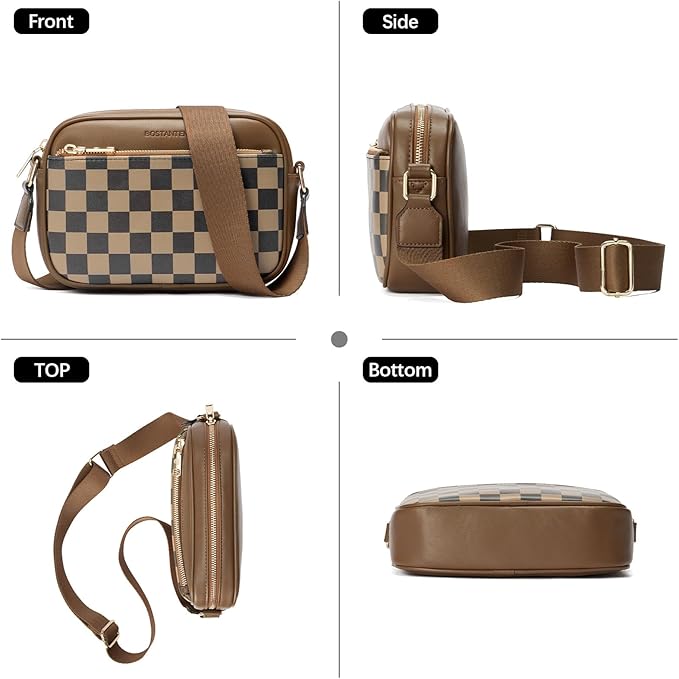 BOSTANTEN Quilted Crossbody Bags for Women Vegan Leather Purses Shoulder Handbags with Wide Strap